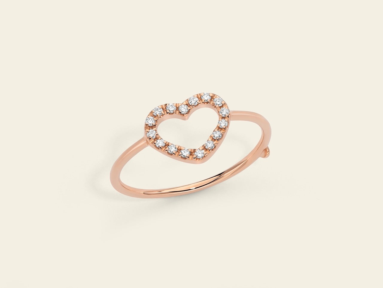 Anello con cuore piccolo a filo con diamanti